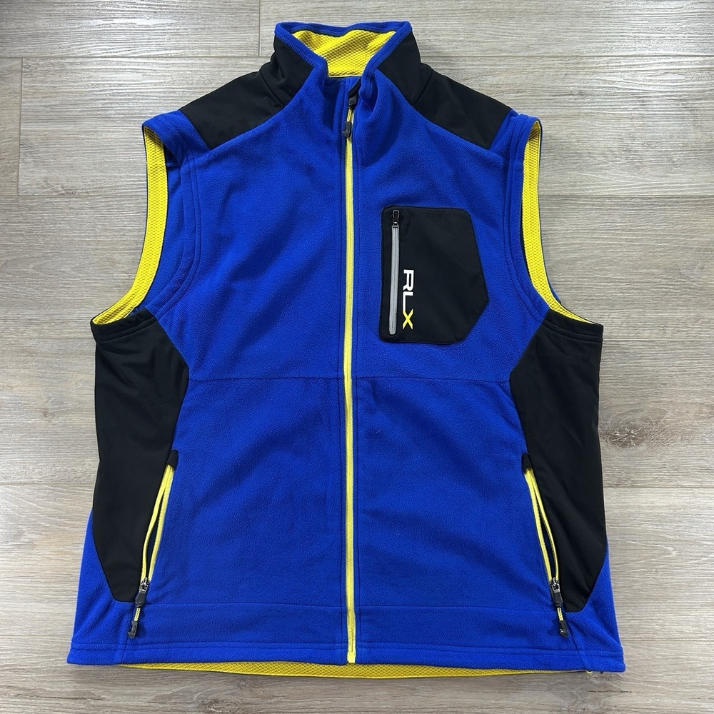 RLX Ralph Lauren Vest Mens XXL Blue Fleece Full Zip Performance Golf